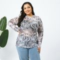 Women Plus Size Elegant Allover Print Long-sleeve Tee Multi-color