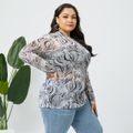 Women Plus Size Elegant Allover Print Long-sleeve Tee Multi-color