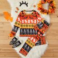 2-piece Kid Boy/Kid Girl Halloween Ghost Skeleton Print Long-sleeve Top and Pants Sleepwear Lounge Set Orange
