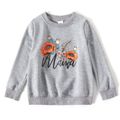 Letter and Floral Print Grey Long Sleeve Sweatshirts for Mom and Me Grey