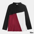 Floral Print Red Family Matching V-neck Long-sleeve Blouses and Colorblock Polo Shirts Black/White/Red