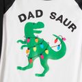 Christmas Green Dinosaur and Letter Print Family Matching Long-sleeve Pajamas Sets (Flame Resistant) Green/White