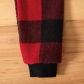Kid Girl Stand Collar Plaid/Colorblock Bowknot Design Fuzzy Long-sleeve Dress Red