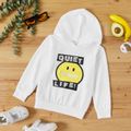 Kid Boy Face Emoji Letter Print Zipper Design Hoodie Sweatshirt White