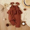 Baby Girl Solid/Floral Print Sleeveless Bowknot Ruffle Jumpsuit Overalls Brown
