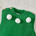 Baby Girl Christmas Pom Poms Green Sleeveless Knitted Sweater Romper Dark Green