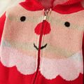 Christmas Santa Pattern Red Baby Long-sleeve Hooded Zip-up Knitted Jumpsuit Red