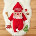 Christmas Santa Pattern Red Baby Long-sleeve Hooded Zip-up Knitted Jumpsuit Red