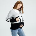 Maternity Color Block V Neck Long-sleeve Single Breasted Cardigan Sweater Black