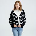 Maternity Heart-shaped Print Long-sleeve Button Placket Sweater Black/White