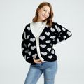 Maternity Heart-shaped Print Long-sleeve Button Placket Sweater Black/White