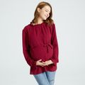 Maternity Swiss Dot Print Ruffled Collar Long-sleeve Shirt Burgundy