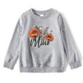 Letter and Floral Print Grey Long Sleeve Sweatshirts for Mom and Me Grey