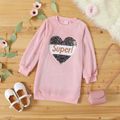 Kid Girl Flip Sequin Heart Pattern Sweatshirt Dress/  100% Cotton Denim Leggings Pink image 5
