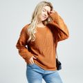 Brown Round Collar Drop Shoulder Long-sleeve Sweater Brown