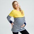 Maternity Stripe Splice Button Decor Long-sleeve Round Neck T-shirt Multi-color