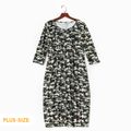 Allover Camouflage Print Three Quarter Sleeve Midi Dress for Mom and Me Army green