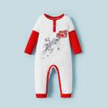 Letter Print Long-sleeve Faux-two Matching T-shirt Jumpsuits Red/White