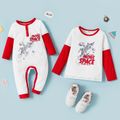 Letter Print Long-sleeve Faux-two Matching T-shirt Jumpsuits Red/White