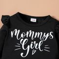 2pcs Baby Girl Letter Print Ruffle Long-sleeve T-shirt and Leopard Bell Bottom Pants Set Color block