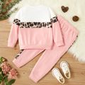 2-piece Toddler Girl Letter Leopard Print Colorblock Pullover and Pants Set Color block