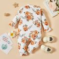 Baby Girl Solid/Floral Print Long-sleeve Ruffle Zip Jumpsuit White