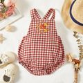 100% Cotton Baby Girl Floral Embroidered Sleeveless Crepe Romper Red