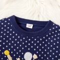 Toddler Boy Christmas Deer Embroidered Striped Sweater Deep Blue