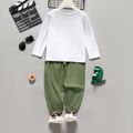 2-piece Toddler Boy Letter Dinosaur Print Long-sleeve Top and 100% Cotton Pants Set White