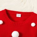 Toddler Girl/Boy Christmas Bear Snowman Pattern Pompom Design Sweater Red