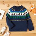 Toddler Boy Animal Tree Pattern Casual Sweater Dark Blue