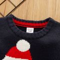 Toddler Boy Christmas Letter Dinosaur Pattern Striped Sleeve Sweater Dark Blue