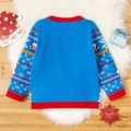 Toddler Boy Christmas Snowman Geo Pattern Colorblock Knit Sweater Blue