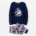 Christmas Deer and Letters Print Navy Family Matching Long-sleeve Pajamas Sets (Flame Resistant) Dark Blue