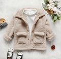 Toddler Girl/Boy Pocket Button Design Lapel Collar Fuzzy Jacket Coat Khaki