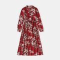 Floral Print Red Family Matching Sets（Belted Midi Dresses and Striped Long-sleeve T-shirts） Red