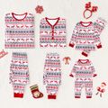 Christmas Deer and Snowflake Print Red Family Matching Long-sleeve Pajamas Set (Flame Resistant) Red/White