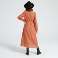 Maternity V-neck Long-sleeve Belted Button Placket Dress Brick red