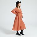 Maternity V-neck Long-sleeve Belted Button Placket Dress Brick red