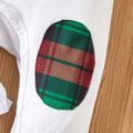 Christmas Deer and Letter Print Baby Boy/Girl Plaid Splicing Long-sleeve Jumpsuit White