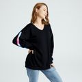 Maternity Colorful Banding Pattern Round Collar Long-sleeve Pullover Black