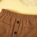 2-piece Toddler Girl Floral Print Long-sleeve Tee and Button Design Brown Skirt Set Khaki
