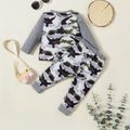 2pcs Baby Boy Letter Print Grey Camouflage Long-sleeve Sweatshirts and Trousers Set Grey