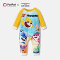 Baby Shark JAWSOME Shark Cotton Jumpsuit for Baby Yellow