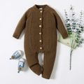 Baby Girl Solid Button Down Long-sleeve Knitted Jumpsuit Brown