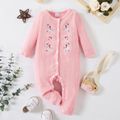 Baby Girl Embroidered Solid Long-sleeve Jumpsuit Pink