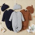 2pcs Baby Boy/Girl Solid Long-sleeve Jumpsuit One-piece Coverall Set Light Grey