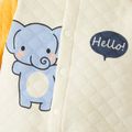 Cartoon Elephant and Letter Print Raglan Long Sleeve Baby Quilted Jumpsuit Pale Yellow