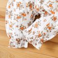 2pcs Floral Print Square Neck Crepe Bowknot Baby Long-sleeve Jumpsuit Set White