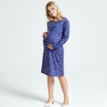 Maternity Stripe Heart-shaped Print Long-sleeve Nightdress Dark Blue